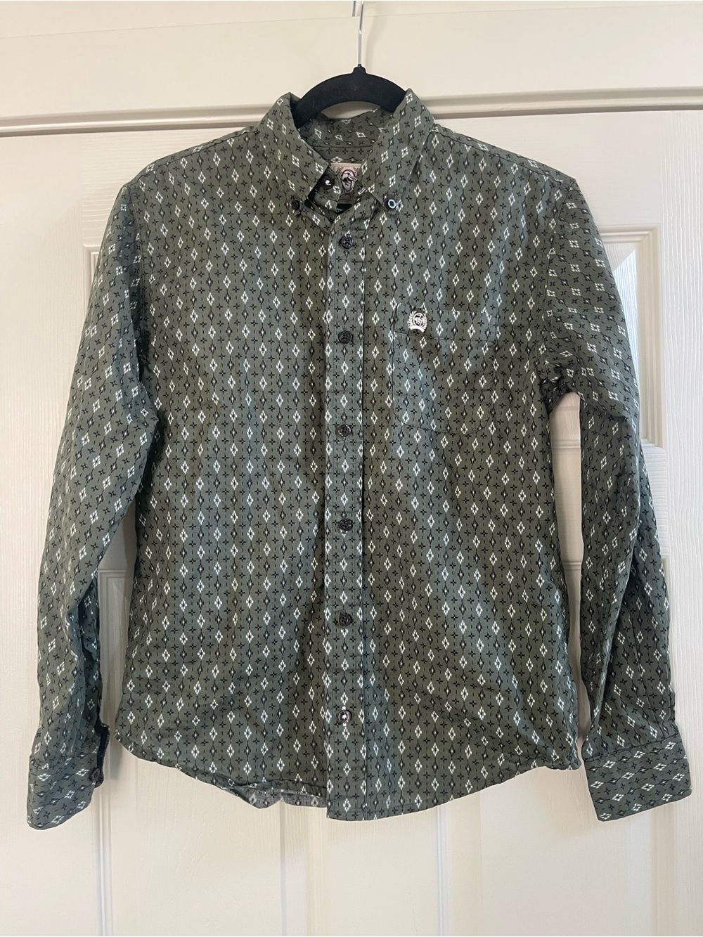 Youth Boy’s CINCH Western Long Sleeve Button Up Shirt Army Green Size L 12